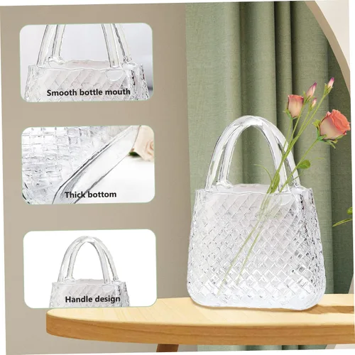 Miniatura 4 de Florero para flores, florero transparente para flores, 11.4 x 8.1 x 3.5 pulgadas, bolso de cristal decorativo para centros de mesa, mesa de boda