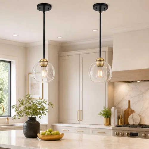 Miniatura 10 de Emak Luces colgantes modernas de globo de 7 pulgadas, lámparas colgantes industriales doradas, luces colgantes de 1 luz con pantalla de vidrio Oro