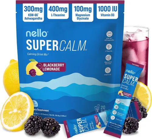 Miniatura 28 de Nello Supercalm - Mezcla de bebida en polvo, reductor de cortisol y ayuda para dormir, L Teanina, Ashwagandha Ksm-66, Magnesio Glicinato, Vitamina