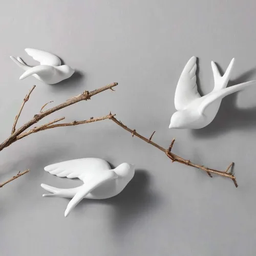 Miniatura 6 de Dorlotou Par de gorriones de cerámica, golondrinas, pájaros, paloma, blanco, decoración para colgar en la pared, para baño, sala de estar, jardín