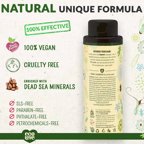 Miniatura 2 de ecoLove - Champú natural para todo tipo de cabello, sin lauril sulfato de sodio, vegano y libre de crueldad, extracto de pepino orgánico, sin SLS ni