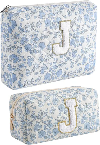 Miniatura 11 de Bolsa de maquillaje alfabética JOVAKIT, bolsa de cosméticos para mujeres, regalos de Navidad para niñas de 6 a 18 años, neceser de viaje con flores