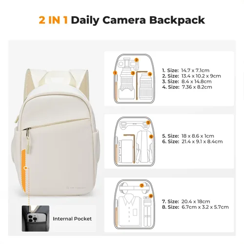 Miniatura 4 de K&F CONCEPT Mochila para cámara, bolsa ligera para fotógrafos, bolsa de fotografía portátil compatible con Canon/Nikon/Sony, color beige Beige-02