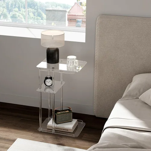 Miniatura 2 de HMYHUM Mesa auxiliar de acrílico transparente, mesa auxiliar en forma de C para sofá, pequeñas mesas de aperitivos para sala de estar, dormitorio