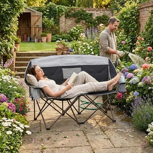 Miniatura 2 de SunnyFeel Silla de Camping Doble Plegable, Silla Loveseat de Gran Tamaño, Silla de Jardín Portátil/Plegable de Servicio Pesado con Negro-enfriador