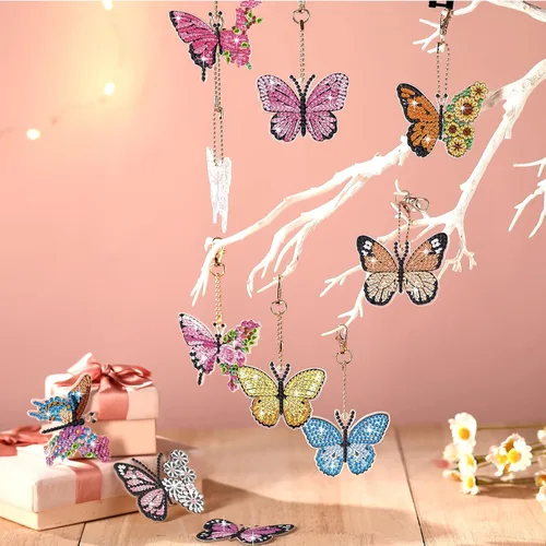 Miniatura 2 de BBTO Kit de 12 llaveros de arte de diamantes de mariposa 5D DIY pintura de diamantes, colgantes de mariposas colgantes para adultos principiantes