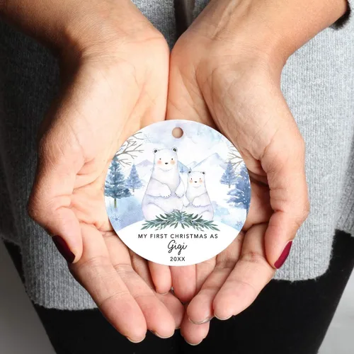 Miniatura 3 de Andaz Press Adorno de recuerdo de Navidad de metal redondo personalizado para la familia, My First Christmas As Abuelita 2024, acuarela de osos
