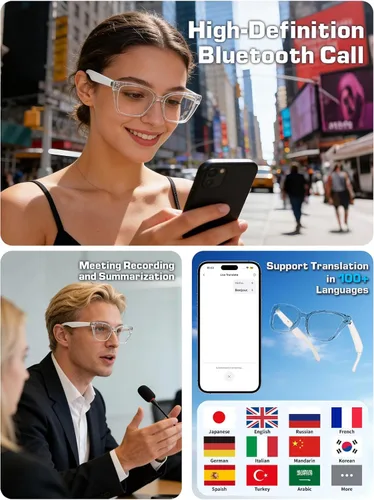 Miniatura 2 de Lentes inteligentes para mujer, con audio de oído abierto, Bluetooth con marco transparente, llamadas manos libres, cómodos de llevar para viajes