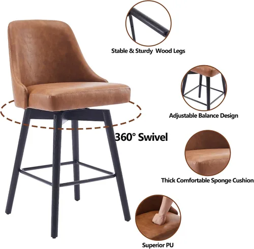 Miniatura 3 de Juego de 2 taburetes de bar giratorios tapizados de 30 pulgadas de altura con base de metal resistente y asiento cómodo, taburetes de bar de altura