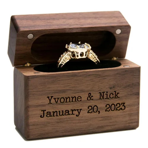 Miniatura 29 de MUUJEE You Are My Universe Engraved Wooden Ring Box, Slim Engagement Proposal Ring Holder, Wedding Ceremony Ring Bearer Box, Fiance Gift Ideas