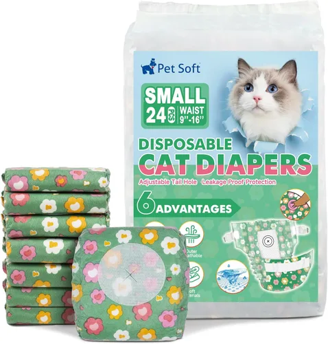 Miniatura 10 de Pet Soft Pañales desechables para gatos – Pañales para gatos hembras y machos, pañales para cachorros para perras con agujero de cola de espuma
