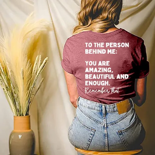 Miniatura 5 de Camiseta con texto en inglés "You Matter to The Person Behind Me" para mujer, camiseta casual de manga corta con cuello en V, camiseta inspiradora