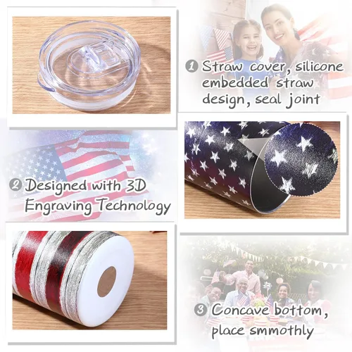 Miniatura 5 de Patelai Vaso de agua con la bandera estadounidense para el 4 de julio, regalos patrióticos, suministros para fiestas patrióticas para el 250