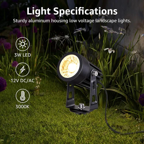 Miniatura 2 de SUNVIE Iluminación de paisaje de bajo voltaje de 3 W, focos LED de paisaje con conectores, impermeables, de bajo voltaje, luces de paisaje de 3000
