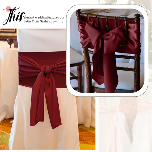 Miniatura 8 de Pesonlook 50 cintas de satén para silla, lazos de satén burdeos, lazos para silla, suministros para bodas, recepciones, eventos, banquetes, fiestas