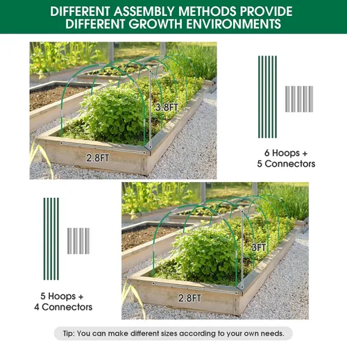 Miniatura 5 de 72 piezas de aros de jardín para cama elevada, 12 juegos de aros de invernadero de 2.4 metros de largo, túnel de cultivo, aros de soporte de fibra