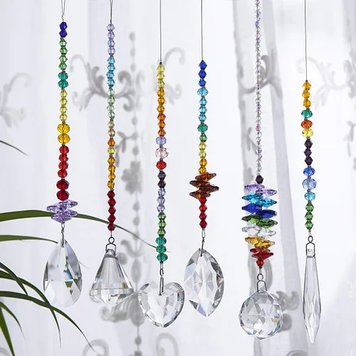 Miniatura 3 de H&D HYALINE & DORA Colgantes de cristal de cristales coloridos, candelabros con atrapasueños de prismas, adornos colgantes de cristal de chakra