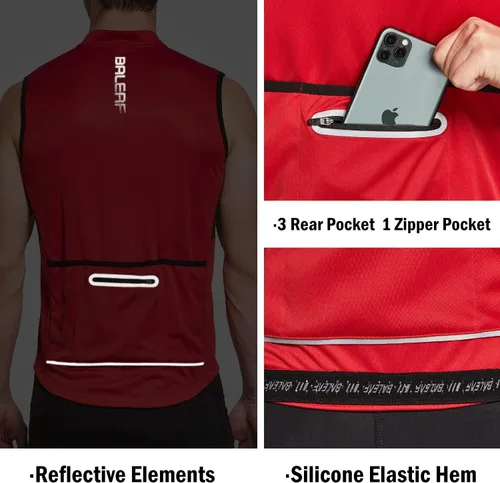 Miniatura 4 de BALEAF Camiseta de ciclismo sin mangas para hombre, camiseta de ciclismo de carretera, camisetas sin mangas, bolsillos con cremallera completa, SPF