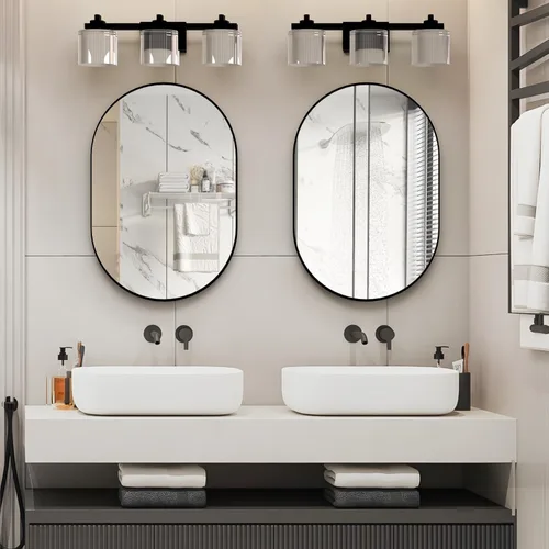 Espejo ovalado de baño de 2 piezas, espejo de tocador de pared de cápsula, espejo de píldora de 20 x 30 pulgadas, espejo grande y moderno con marco