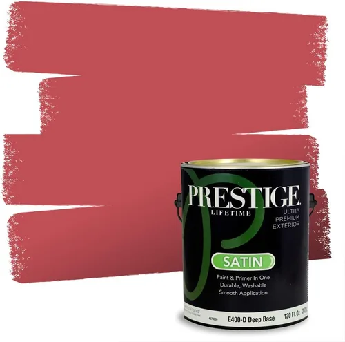 Miniatura 76 de Prestige Paints E100-T-SW6591 Pintura exterior e imprimación en uno, 1 galón, plano, combinación comparable de Sherwin Williams Amaryllis, 1 galón