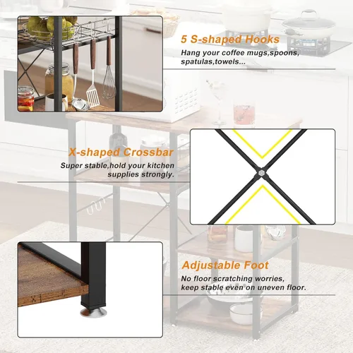 Miniatura 7 de soges Estante de panadero de cocina de 3 niveles, soporte utilitario para horno microondas, carrito de almacenamiento, estante de estación de Blanco