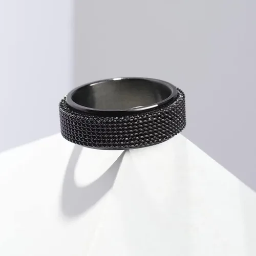 Miniatura 44 de King Will Anillo de ansiedad giratorio para hombre, color negro, plateado, dorado, 0.315 in, cadena de malla de alambre de acero inoxidable, malla