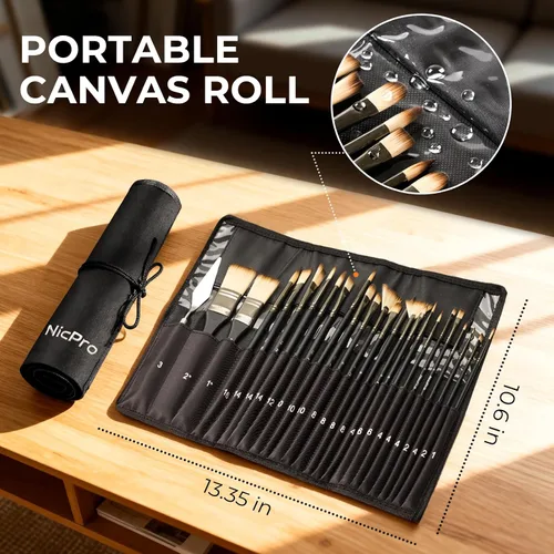 Miniatura 6 de Nicpro Juego de 26 pinceles de pintura, pinceles profesionales con cuchillo de paleta, pinceles de pintura para manualidades para pintura acrílica