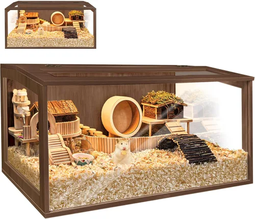 Miniatura 7 de Prolee Jaula para Hámster de Madera a Prueba de Mordidas, Hábitat de 48 Pulgadas para Ratones y Ratas con Parte Superior Abrible con Láminas Roble