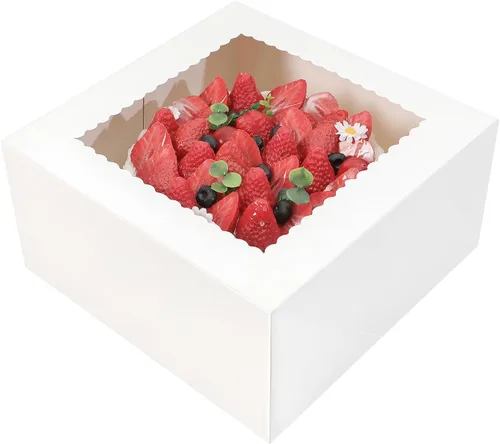 Miniatura 10 de 25 cajas para pastel enrollado, cajas de panadería blancas con ventana, 5x5x3.5 pulgadas, cajas para galletas, contenedor para pastel de calabaza