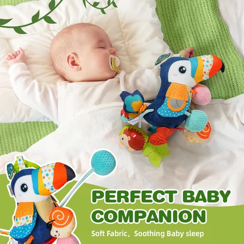 Miniatura 6 de Jollybaby Juguete colgante musical de actividad con cuerda para jalar para cochecito de bebé, asiento de coche, cuna, gimnasio de juego, juguete
