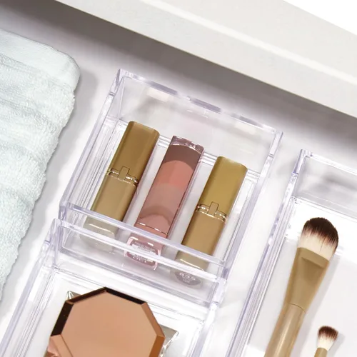 Miniatura 5 de Organizador Clarity de InterDesign para tocador, adecuado para cosméticos y productos de belleza, 8 x 12 x 2 pulgadas, transparente, Transparente, S