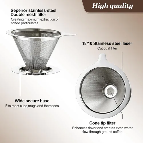 Miniatura 3 de Gotero de Café Pour Over, Filtro de Café Sin Papel de Goteo Lento, Cafetera Pour Over para Preparar 1-2 Tazas, Diseño de Doble Malla de Filtro