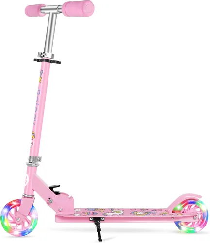 BELEEV V1 Patinetas para niños, patineta plegable de 2 ruedas para niños y niñas, 3 alturas ajustables, ruedas iluminadas, patineta ligera con Rosa