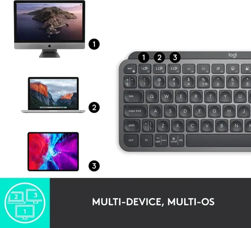 Miniatura 9 de Logitech MX Keys Mini - Teclado minimalista, iluminado, inalámbrico, compacto, con Bluetooth, retroiluminación, USB-C, compatible con Apple macOS