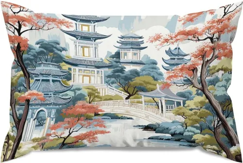 Miniatura 55 de ArogGeld Funda de almohada blanca con flores chinoiserie, funda de almohada para sofá, diseño floral verde y blanco, funda de almohada de lino A-12
