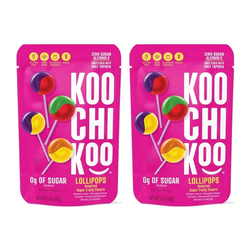 Miniatura 9 de Koochikoo Caja variada de paletas sin azúcar, sabores de frutas surtidos, sin azúcar añadido, sin gluten y certificado vegano, paletas/caja de 50 CT