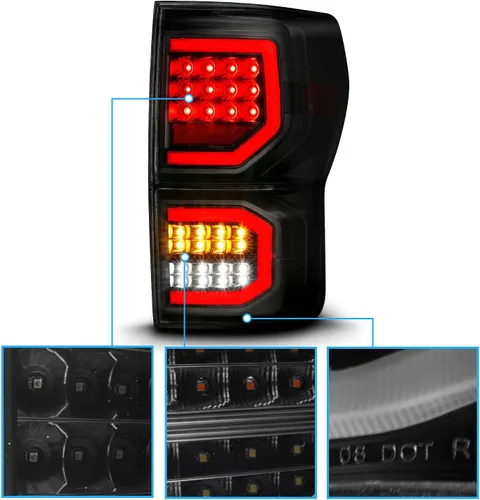 Miniatura 4 de AmeriLite Para Toyota Tundra Pickup 2007-2013 Negro oscuro [LED completo] Tubo de doble tipo C de repuesto luces traseras lámpara de freno