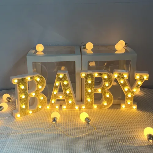 Miniatura 2 de BABY - Letras iluminadas de marquesina, luz decorativa LED grande para bebé, letras emisoras de luz blanca cálida, baby shower, cumpleaños, familia