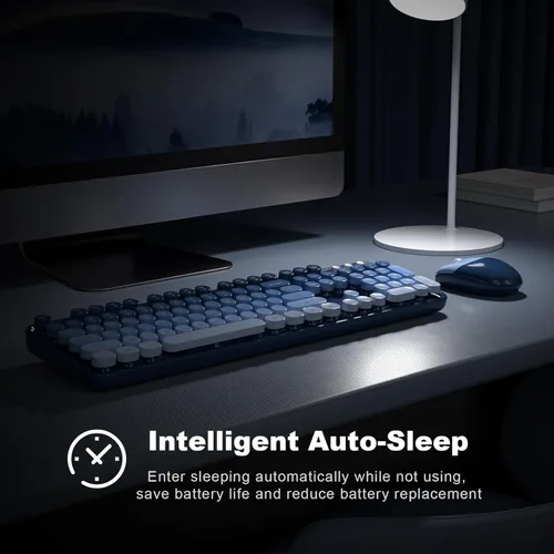 Miniatura 19 de KNOWSQT Combo de teclado y ratón inalámbrico, teclados lindos de tamaño completo estilo máquina de escribir 2.4G azul colorido - receptor USB Plug
