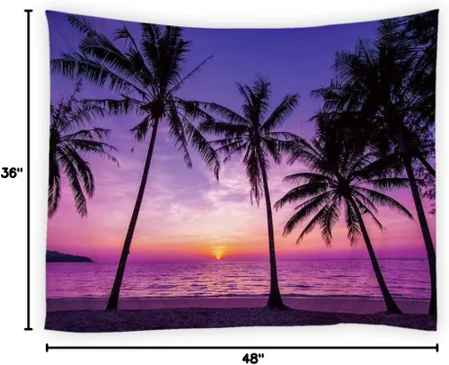 Miniatura 3 de YSATNSFT Tapiz con diseño de puesta de sol tropical, playa, palmera, cielo anochecer, Hawái, playa, naturaleza, paisaje marino, decoración