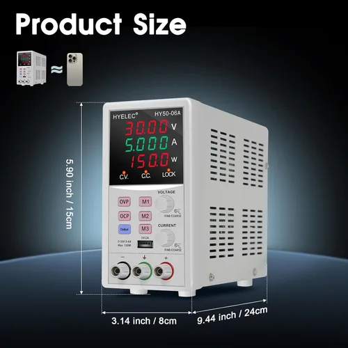 Miniatura 7 de Fuente de alimentación CC variable, fuente de alimentación de banco regulada de conmutación 0-50V 0-6A máx150W con memoria, pantalla LED de 4