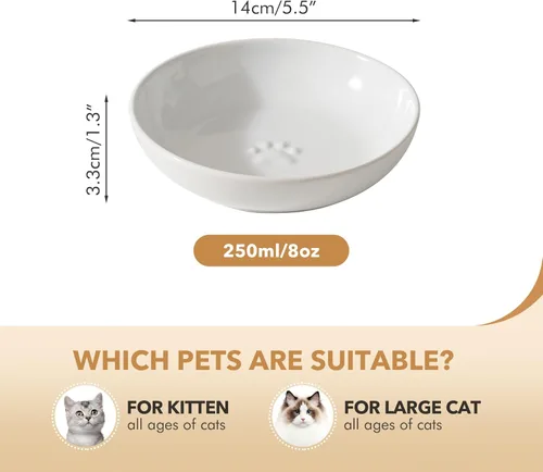 Miniatura 2 de Havniva Platos de cerámica anchos para gatos, juego de 3 cuencos de cerámica para gatos con huella de pata, plato antideslizante para alimentación