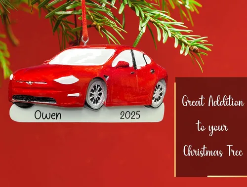Miniatura 5 de Adorno de Navidad personalizado para automóvil eléctrico 2026 Decoración de árbol de Navidad de automóvil eléctrico rojo personalizado con nombre