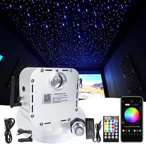 FIREWORK Kit de techo de fibra óptica Twinkle con Bluetooth, 32 W RGBW APP/modo de música remoto LED Starlight Headliner, mezclado 1000 unidades