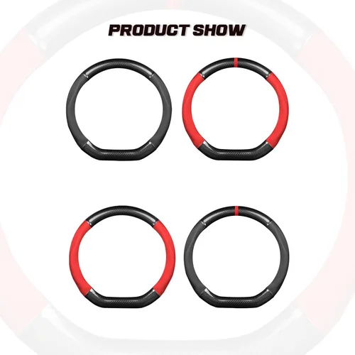 Miniatura 4 de Ergocar Funda antideslizante para volante de automóvil, protector deportivo en forma de D, fibra de carbono y cuero PU, universal para diámetro