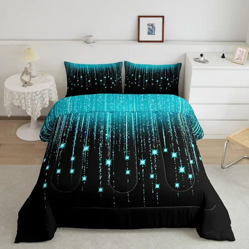 Miniatura 14 de Feelyou - Juego de edredón abstracto ombre, color azul y negro, juego de cama para adolescentes, para niños, mujeres y jóvenes, juego de edredón