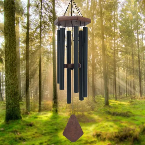Miniatura 11 de Campanillas de viento para exteriores, campanillas de viento conmemorativas con 6 tubos de metal largos, carillón de viento de condolencia