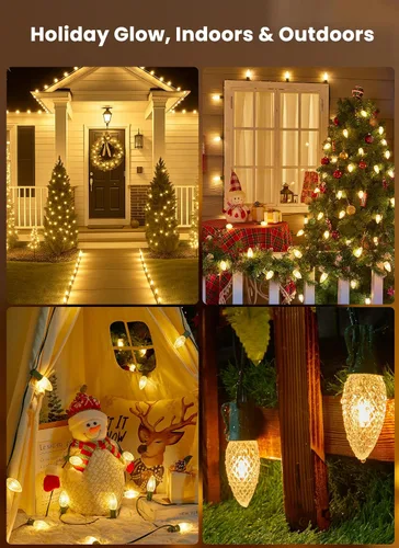 Miniatura 7 de Tira de luces LED estilo sendero de Navidad para exteriores; tira de 20 luces LED C9 con carcasa de fresa y estaca, interconectables, luz cálida