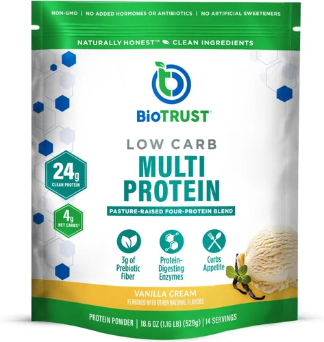 Miniatura 10 de BioTrust Proteína en polvo baja en carbohidratos, deliciosa mezcla de suero y caseína de vacas alimentadas con pasto, sin OMG, sin gluten (chocolate)