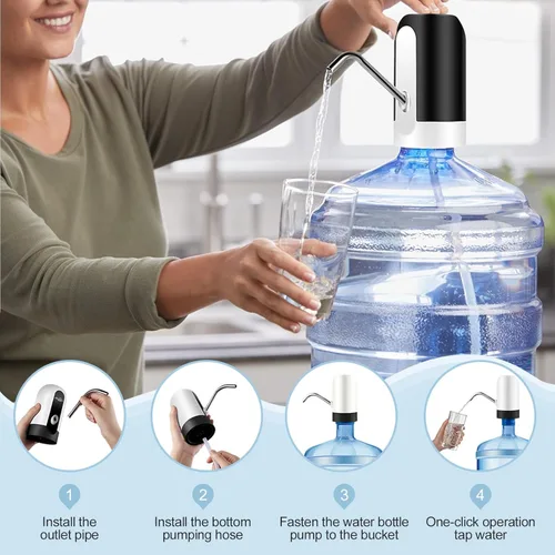 Miniatura 5 de Dispensador de botellas de agua de 5 galones Joyhill, bomba de botella de agua de carga USB, bomba dispensadora de agua portátil para acampar Blanco
